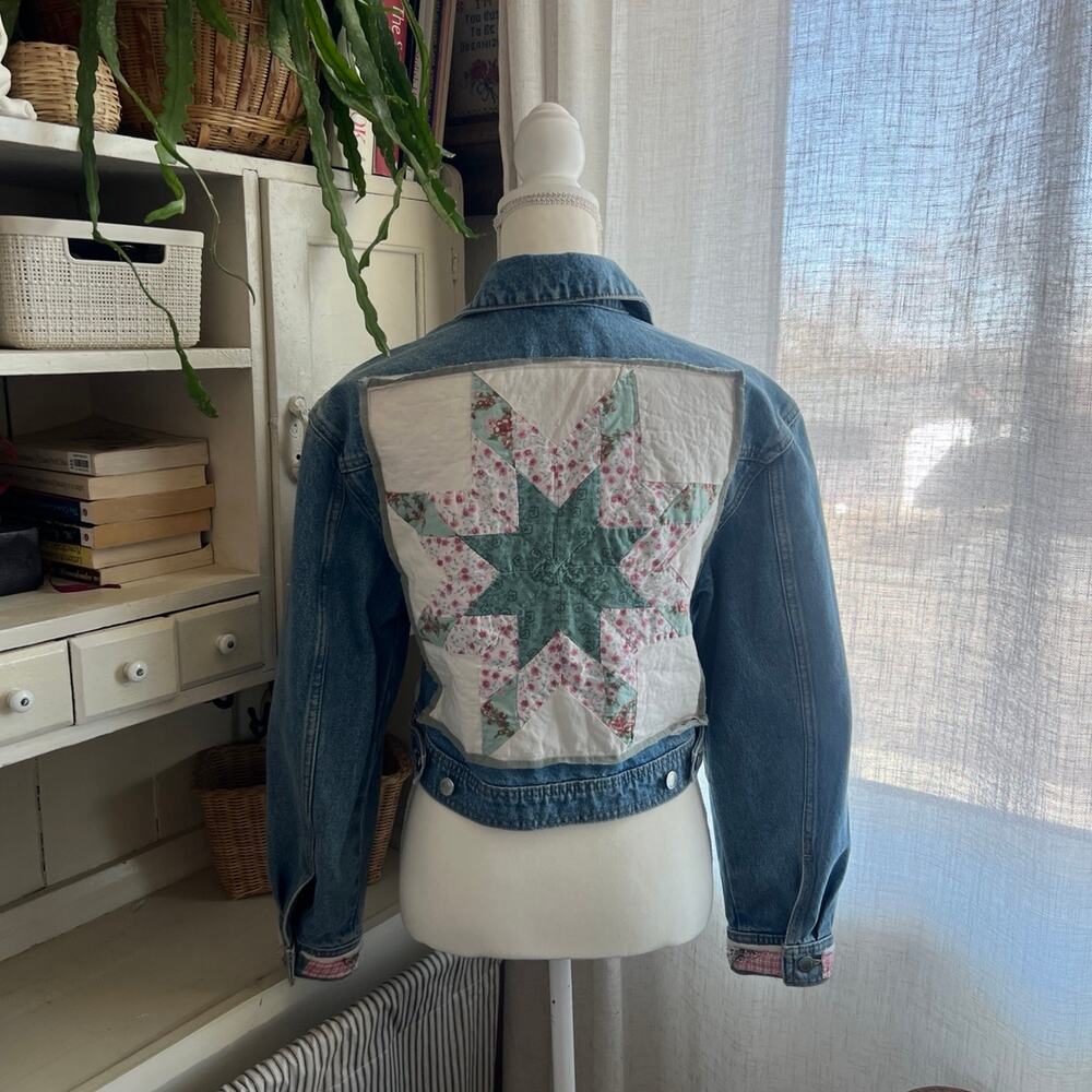 Upcycled quilt jacket denim jacket size XS - Picture 1 of 6